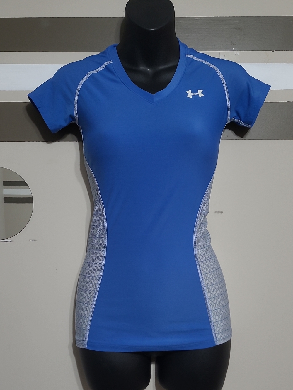 Under Armour Blue & Grey Heat Gear Short-Slv Compression Cycling Jersey Sz Small